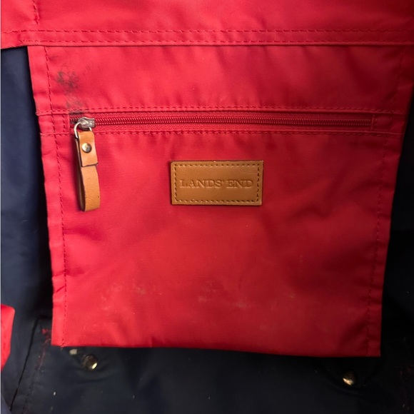 Lands’ End Red Nylon Tote Bag w/ Leather Handles – Classic Large Zip Tote - Picture 6 of 8